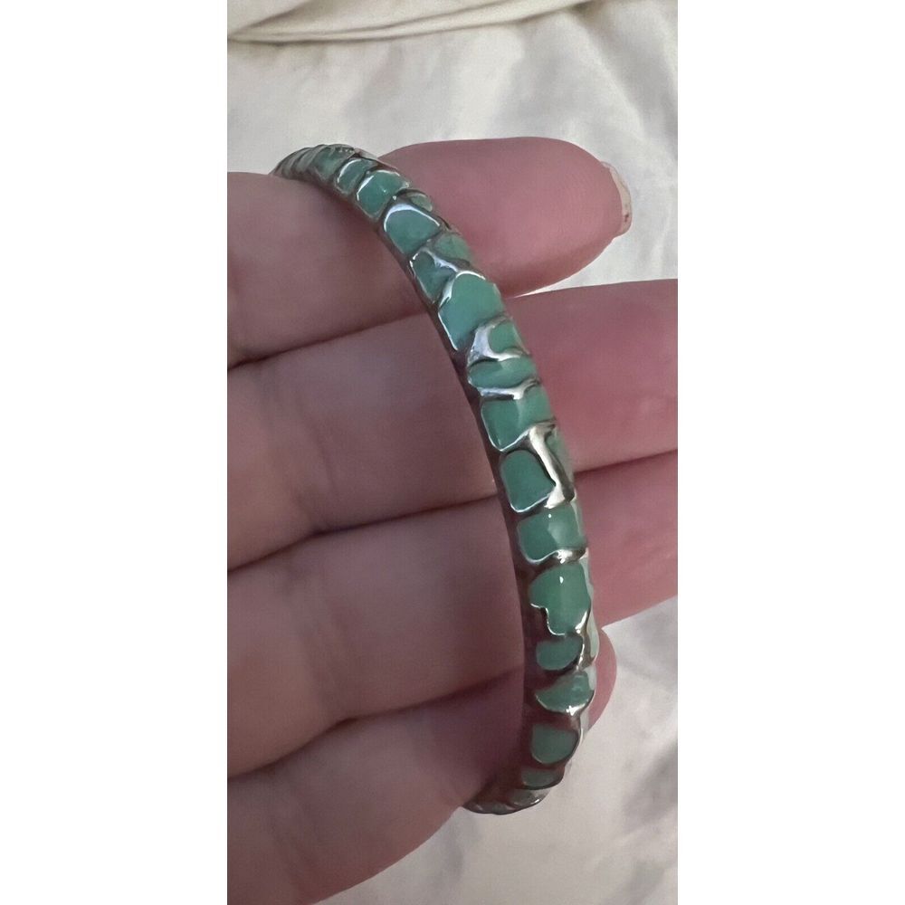 Turquoise Enamel and Silver Bangle Bracelet 6 inch‎